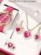 Women's Pink Watch & Jewelry Set