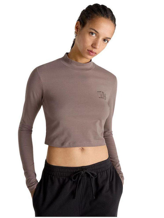 Mini Damen Bluse Langärmelig Taupe