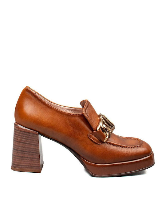 Leder Pumps mit hohem Absatz Tabac