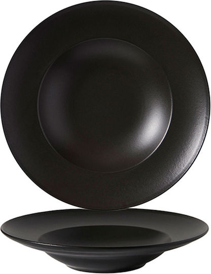 Güral Porselen Plate Pasta made of Porcelain Matt Black with Diameter 30cm