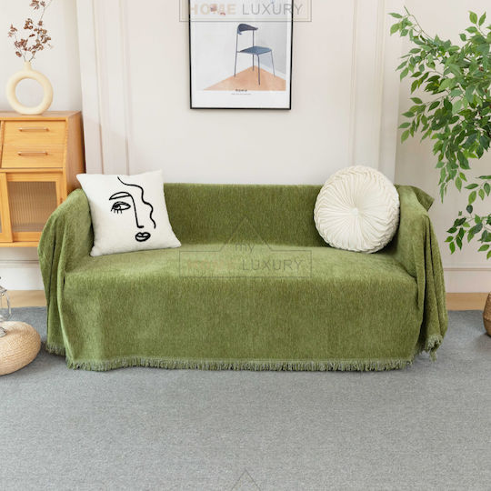 My Home Luxury Bolivia Three-Seater Sofa Throw Jacquard 180x280cm Green