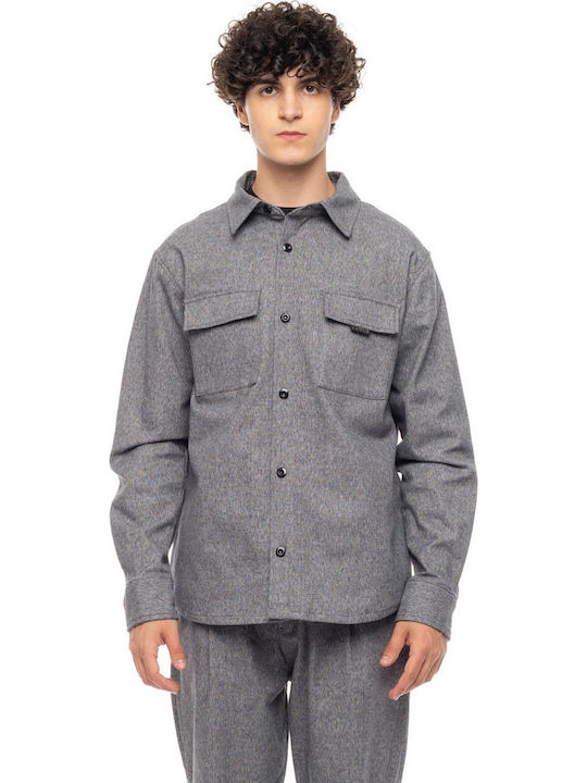 Long Sleeve Denim Overshirt in Wide Line Gray