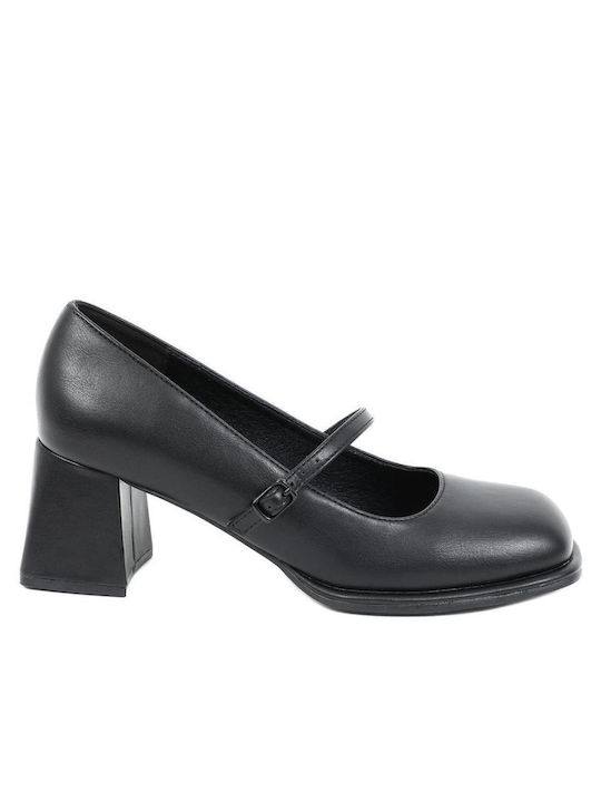 Doca Synthetic Leather Black Heels with Strap