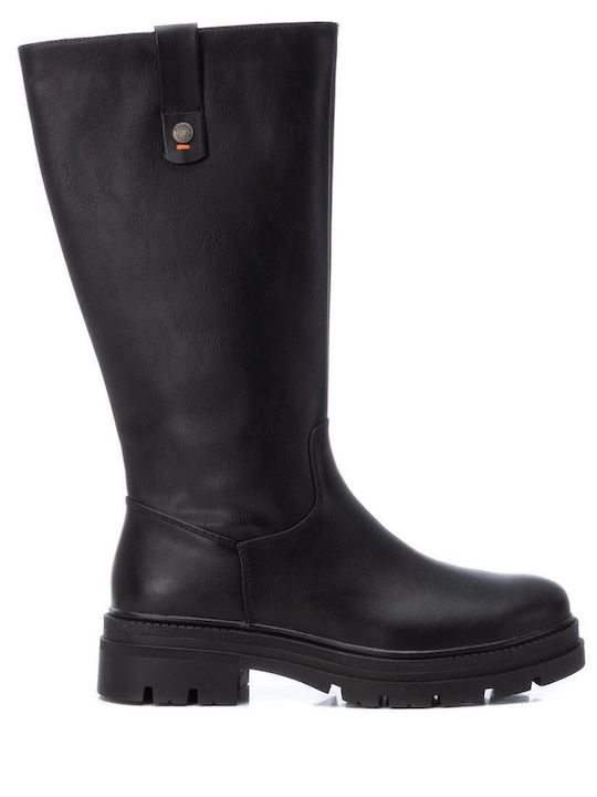 Mexx Leather Medium Heel Women's Boots with Zipper Black
