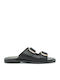 Leder Flache Sandalen für Damen in Schwarz Farbe