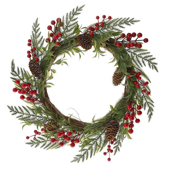 Wooden Wreath with Leaves and Berries 42cm