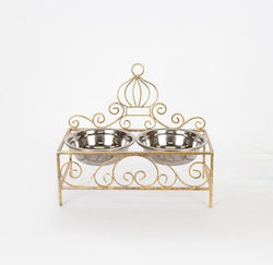 Tierfutterautomat 2 Schalen 18cm Metallisch Gold-Silber 35x18,5x13,5/30cm 752-28573