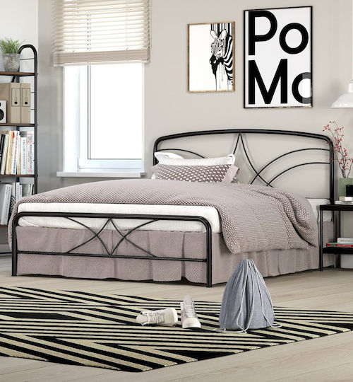 Lina Metal Semi-Double Bed Black Suitable for Mattress 120x200cm