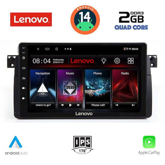 Lenovo Car Audio System for BMW E46 1998-2005 (Bluetooth/USB/AUX/WiFi/GPS/Apple-Carplay/Android-Auto) with Touch Screen 9"