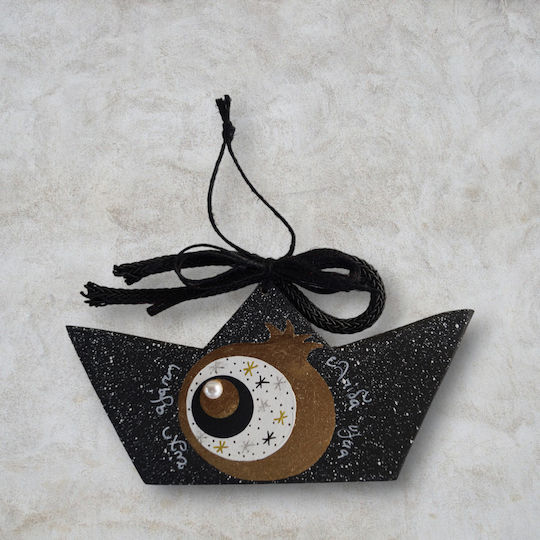 Artifact Handgefertigt Hängend Glücksbringer Boot Schwarz aus Holz 9x18cm 1Stück