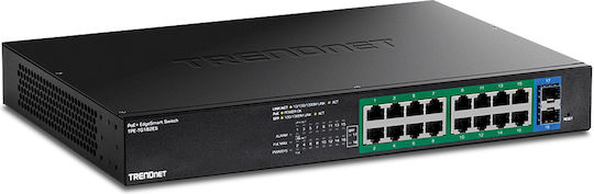 Trendnet TPE-TG182ES Unmanaged L2 PoE+ Switch with 16 Gigabit (1Gbps) Ethernet Ports and 2 SFP Ports