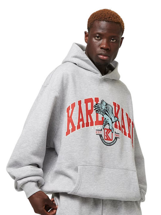 Sweatshirt with Hood Grey Melange, Red, Light Grey