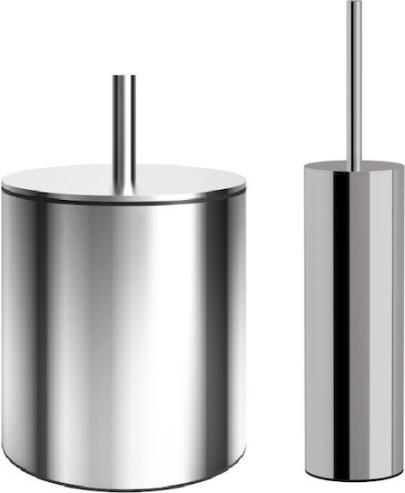 Pam & Co Inox Set perie de toaletă și coș de gunoi pentru baie 5lt Argintiu