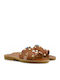 Leder Flache Sandalen für Damen in Tabac Braun Farbe