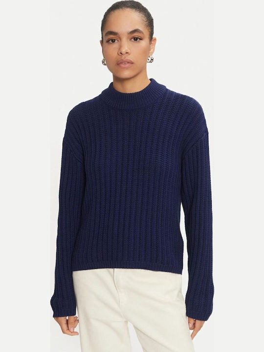 Damen Langarm Pullover Rollkragen Marineblau