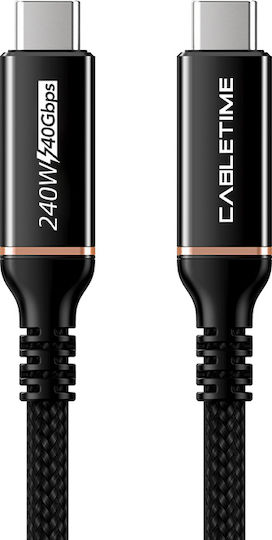 Cabletime Ct-usb4 Braided USB 4 Video Cable USB-C male - USB-C 240W Μαύρο 1m