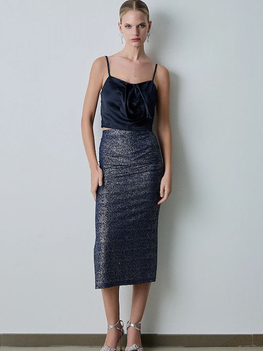 Молив С висока талия Midi Пола Blue Navy