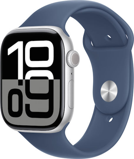 Apple Smartwatch Series 10 Cellular Aluminium 46mm Wasserdicht mit eSIM und Herzfrequenzmesser (Silber Aluminium Sportarmband Denim - M/L)