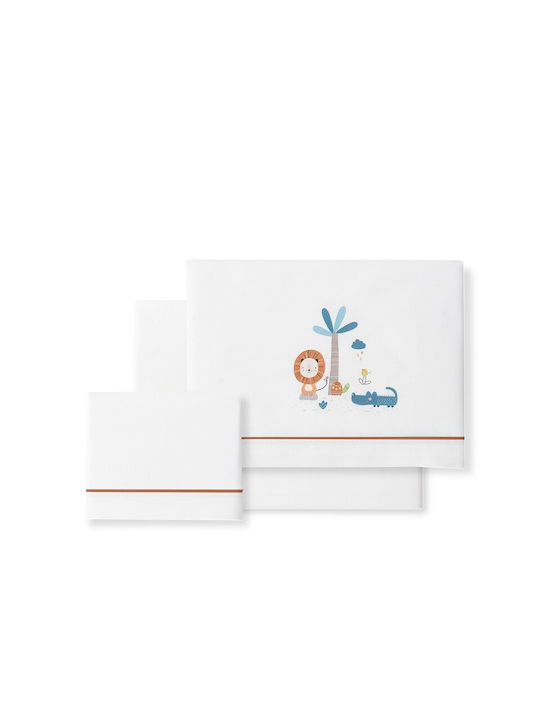 Interbaby Baby Sheets Set Crib Cotton Fitted white/beige White 115x175cm 3pcs