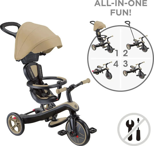 Globber Explorer Trike Μετατρεπόμενο με Χειρολαβή Γονέα 4 σε 1 για 2+ Ετών Μπεζ