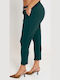 Women's Fabric Trousers with Elastic Straight Line Green