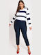 Women's Fabric Trousers with Elastic Slim Fit Blue