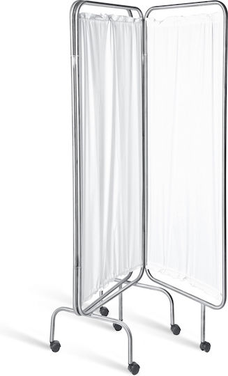 Krankenhaus Rollbarer Zwei-Panel-Bildschirm D-82 Edelstahl Weißer Stoff 1,20×1,70 cm