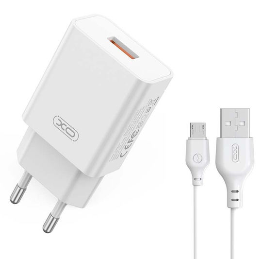 XO Φορτιστής με Θύρα USB-A και Καλώδιο micro USB 18W Λευκός (L127)
