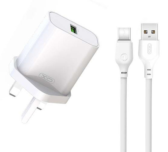 XO Charger GaN with USB-A Port and Cable USB-C 18W Quick Charge 3.0 Whites (L103 UK)