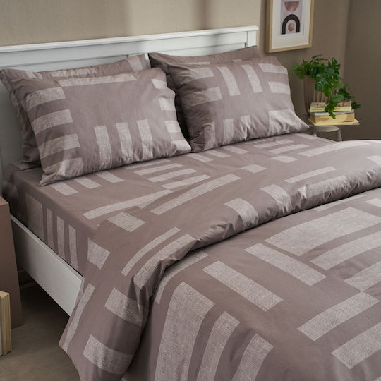 Charalambidis Textiles Tetris Μαξιλαροθήκη Oxford Καφέ 52x72εκ.