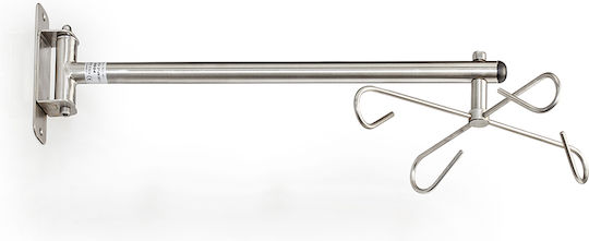 Wall-Mounted IV Pole D-75 with Four Hooks, 50cm Length, Stainless Steel