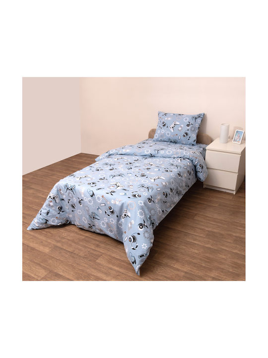 Viopros Σετ Σεντόνια Μονά Βαμβακερά Μπλε 160x260cm 3τμχ