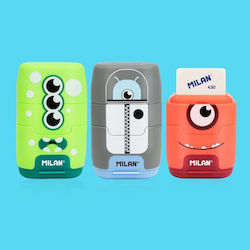 Milan Plastic Double Sharpener with Eraser (Μiscellaneous Colours) 1pcs Milan Plastic Double Sharpener with Eraser (Μiscellaneous Colours) 1pcs
