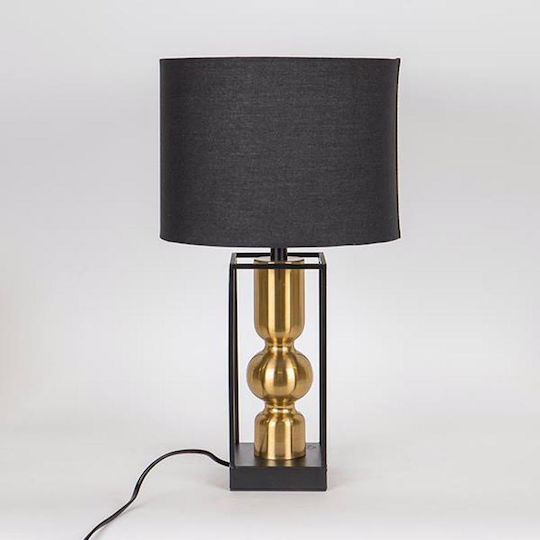 Metal Table Lamp for Socket E27 with Black Shade and Gold Base