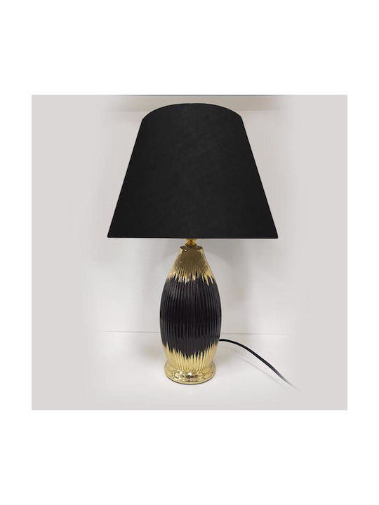 Ceramic Table Lamp with Black Shade and Gold Base
