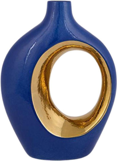 Eurolamp Dekorative Vase aus Keramik, Blau, Ø22,2 × H30 cm