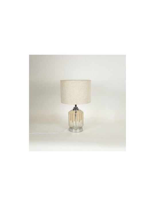 Glass Table Lamp for Socket E27 with Beige Shade and Silver Base
