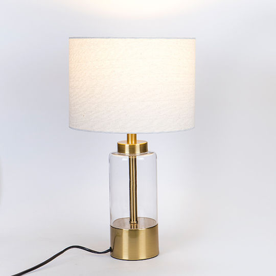 Metal Table Lamp for Socket E27 with Beige Shade and Gold Base