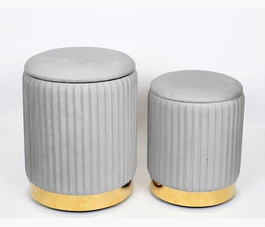Set de 2 Taburete de Living Tapițate cu Catifea Gri 35x35x45 cm