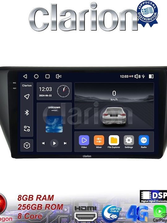Clarion Car Audio System for Skoda Fabia 2015 > (Bluetooth/USB/WiFi/GPS/Apple-Carplay/Android-Auto) with Touch Screen 9.5"