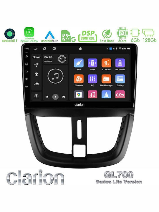 Clarion Car Audio System for Peugeot 207 2006-2012 (Bluetooth/USB/WiFi/GPS/Apple-Carplay/Android-Auto) with Touch Screen 9"