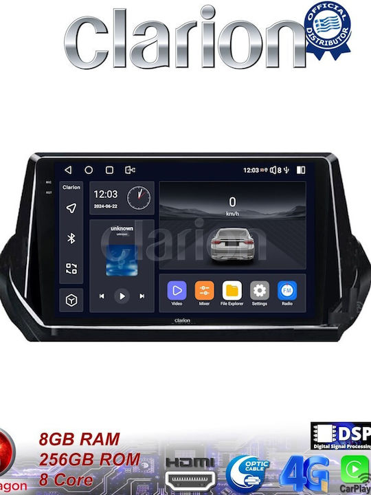 Clarion Sistem Audio Auto pentru Peugeot 208 2012 > (Bluetooth/USB/WiFi/GPS/Apple-Carplay/Android-Auto) cu Ecran Tactil 9.5"