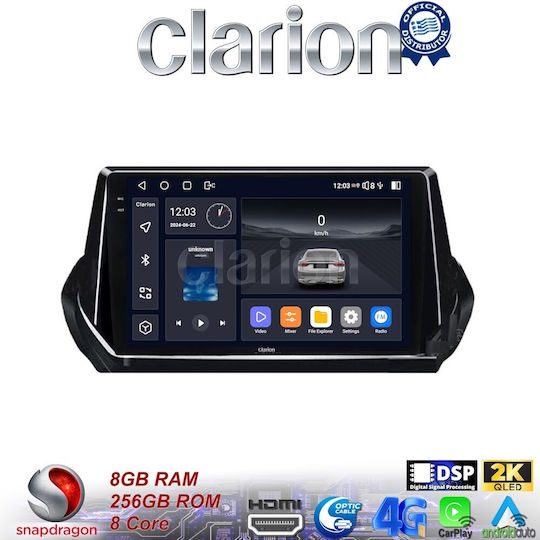 Clarion Auto-Audiosystem für Peugeot 208 2012 > (Bluetooth/USB/WiFi/GPS/Apple-Carplay/Android-Auto) mit Touchscreen 9.5"