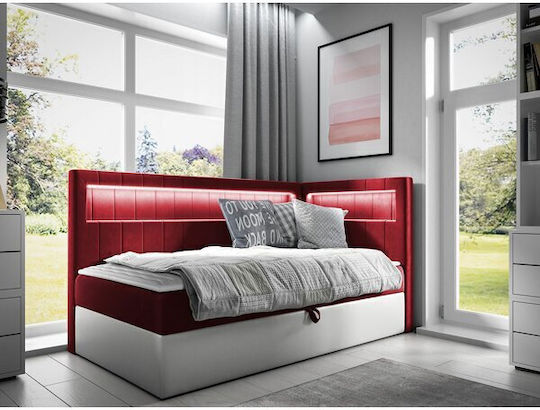 Baltimore 172 Single Bed Upholstered with Fabric Red with Storage Space with Slats and Mattress 100x200cm