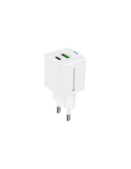 Conceptronic Charger Without Cable with USB-A Port and USB-C Port 20W Power Delivery / Quick Charge 3.0 Whites (ALTHEA15W)