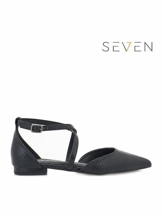 Synthetic Leather Pointy Ballerinas With strap Black