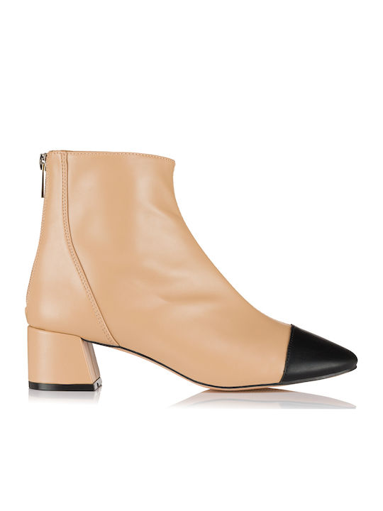 Leather Women's Ankle Boots with Medium Heel Brown
