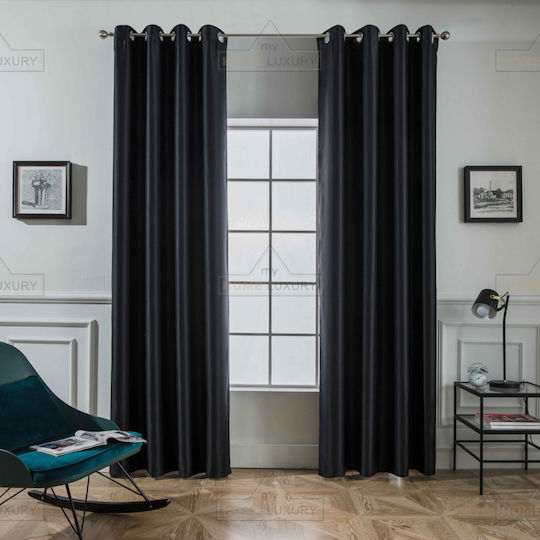 Homeone Κουρτίνα με Τρουκς Μαύρη 140x265εκ.
