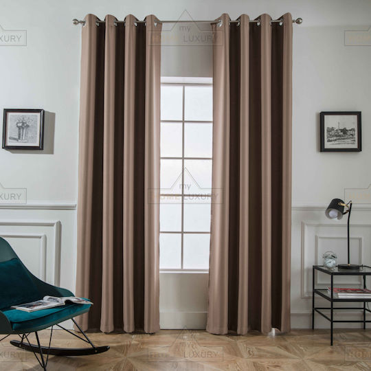 Homeone Κουρτίνα με Τρουκς Καφέ 140x265εκ.