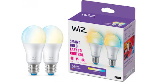 WiZ Smart Λάμπα LED για Ντουί E27 και Σχήμα A60 Ρυθμιζόμενο Λευκό Dimmable